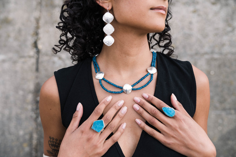 Apatite and Reticulated Silver Necklace