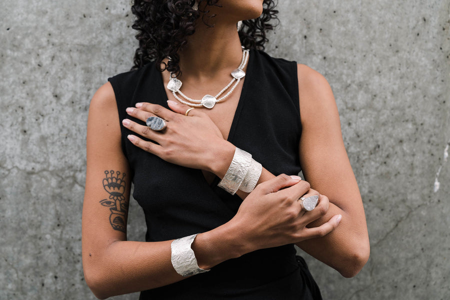 Narrow Reticulated Silver Cuff