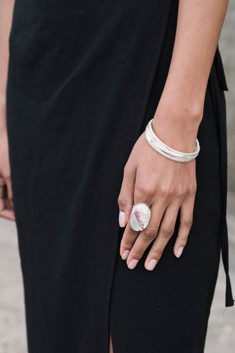 Pink Tourmaline and Silver adjustable ring