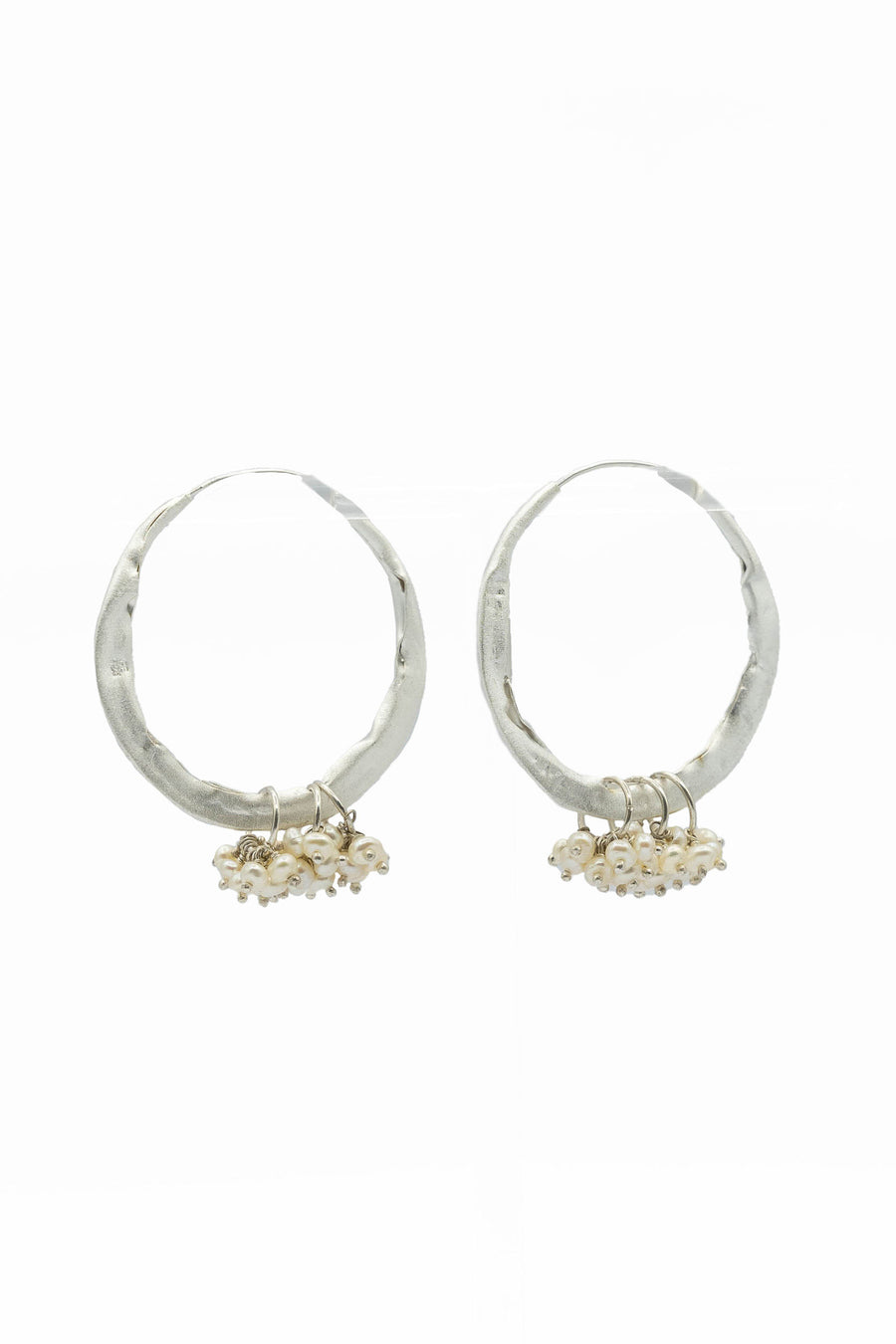 Silver crushed hoops with pearl clusters