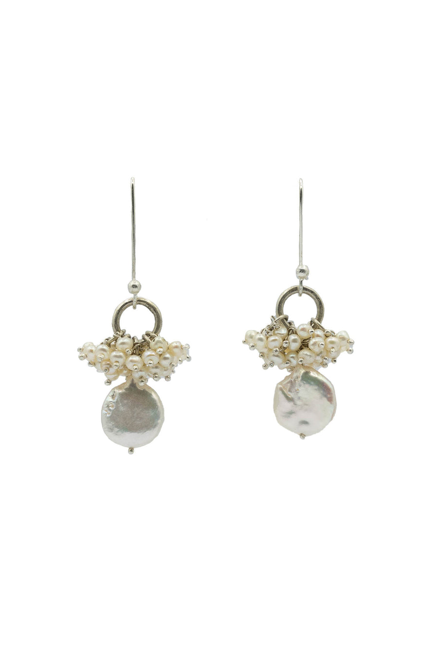 Pearl drop cluster earrings with single pearl