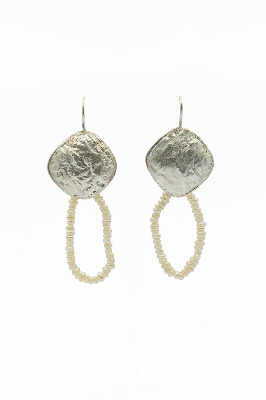 Reticulated silver and pearl earrings