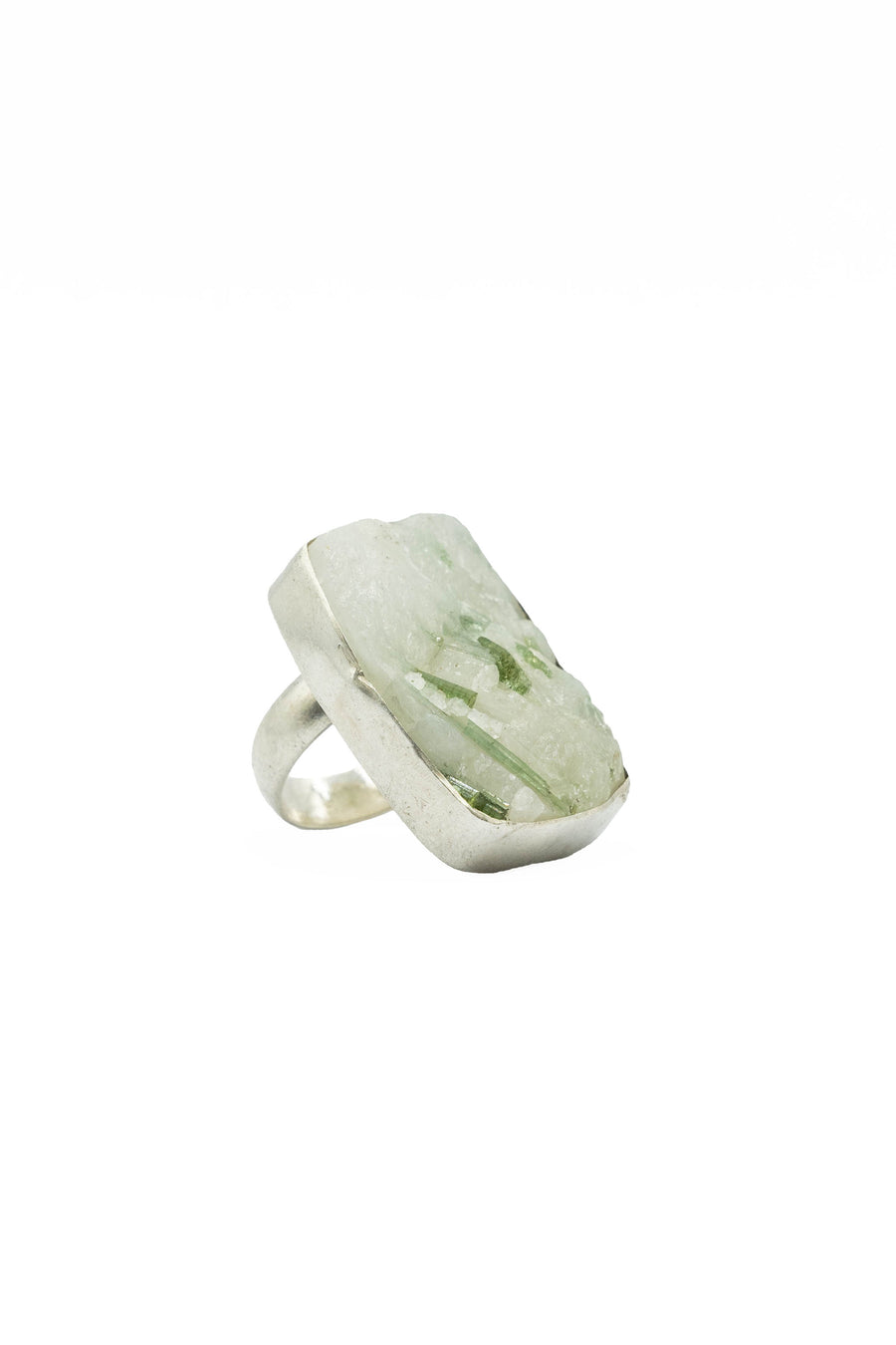 Green tourmaline adjustable silver ring