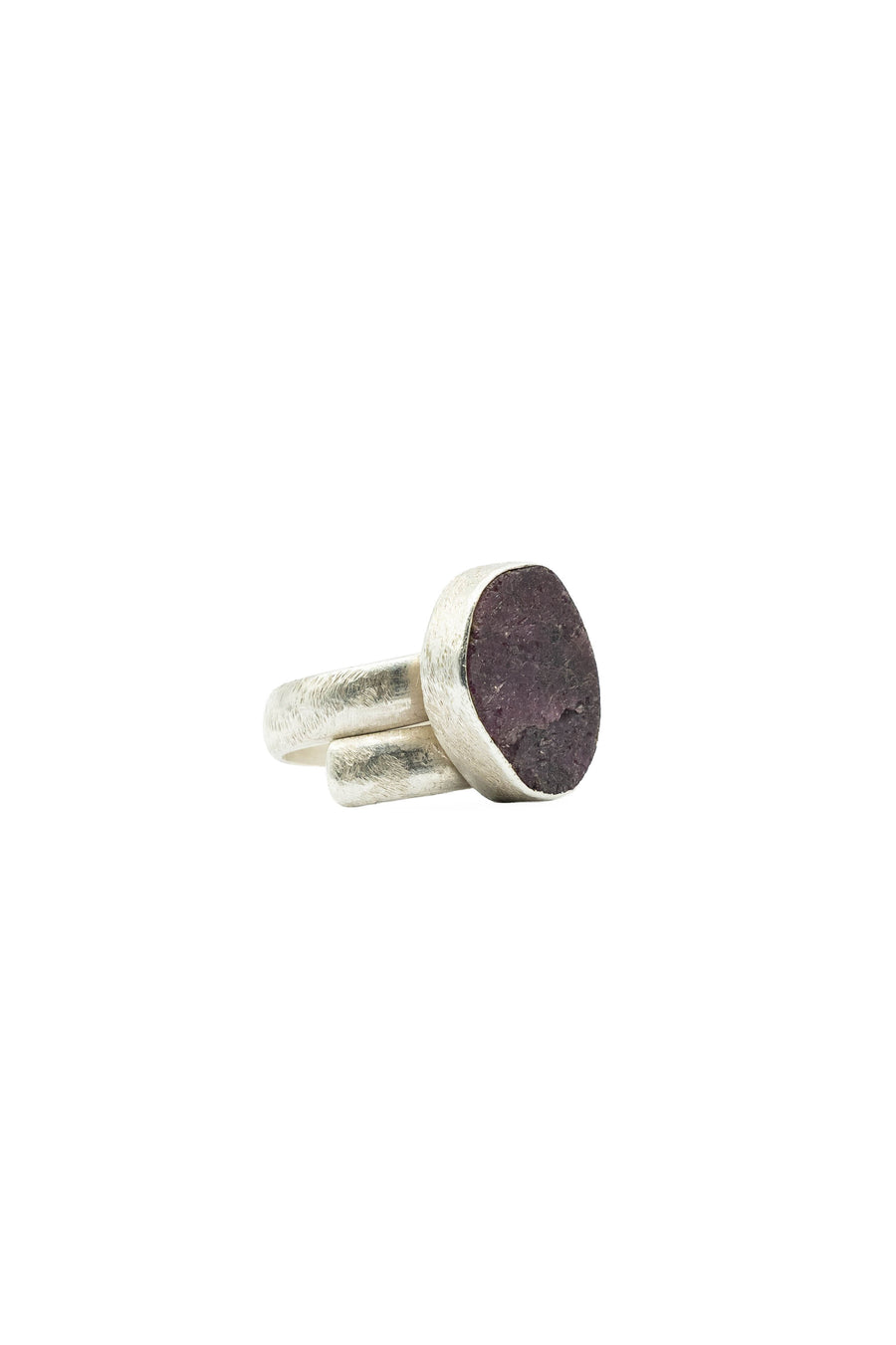 Raw ruby and silver adjustable ring