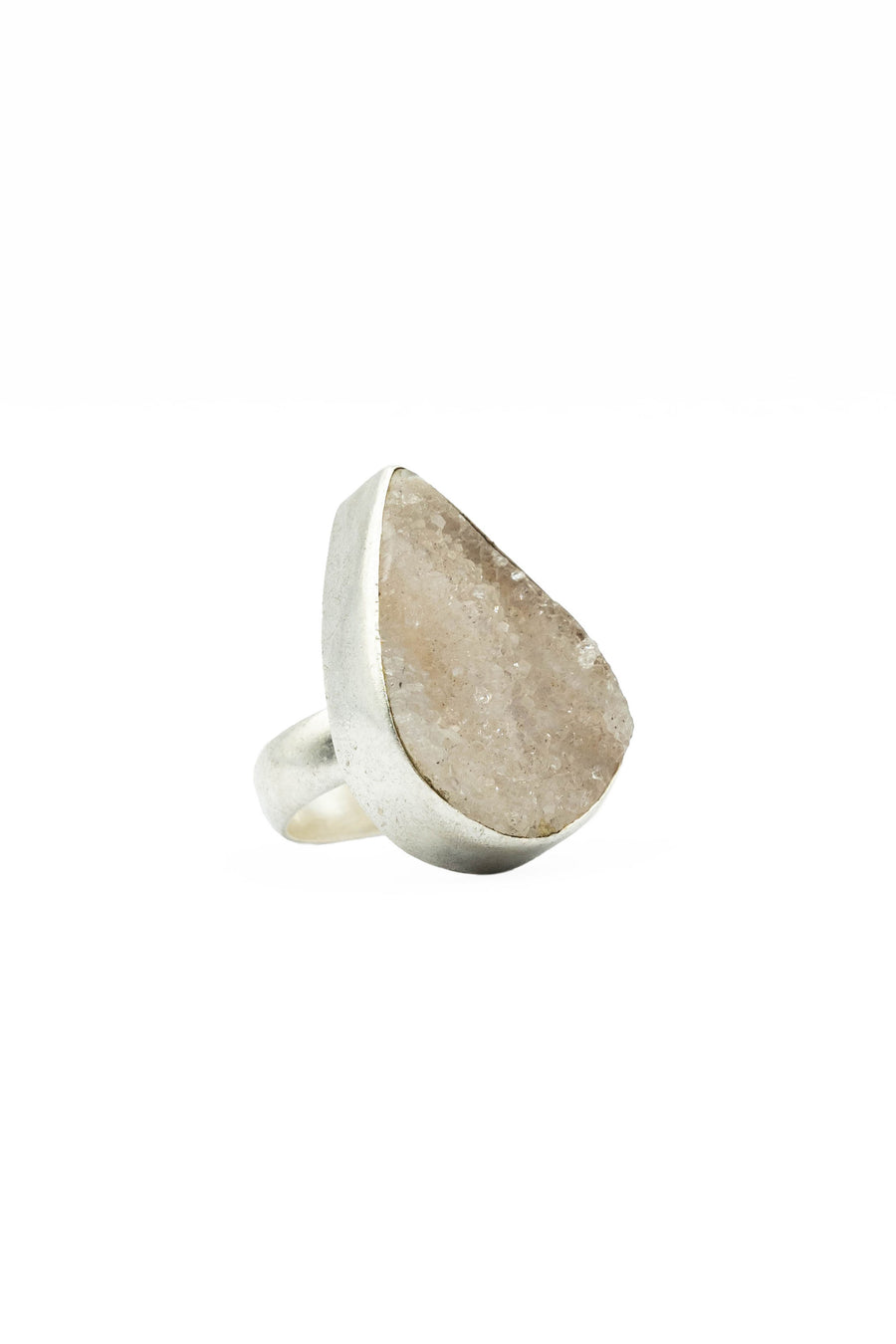 Silver and drusy adjustable ring