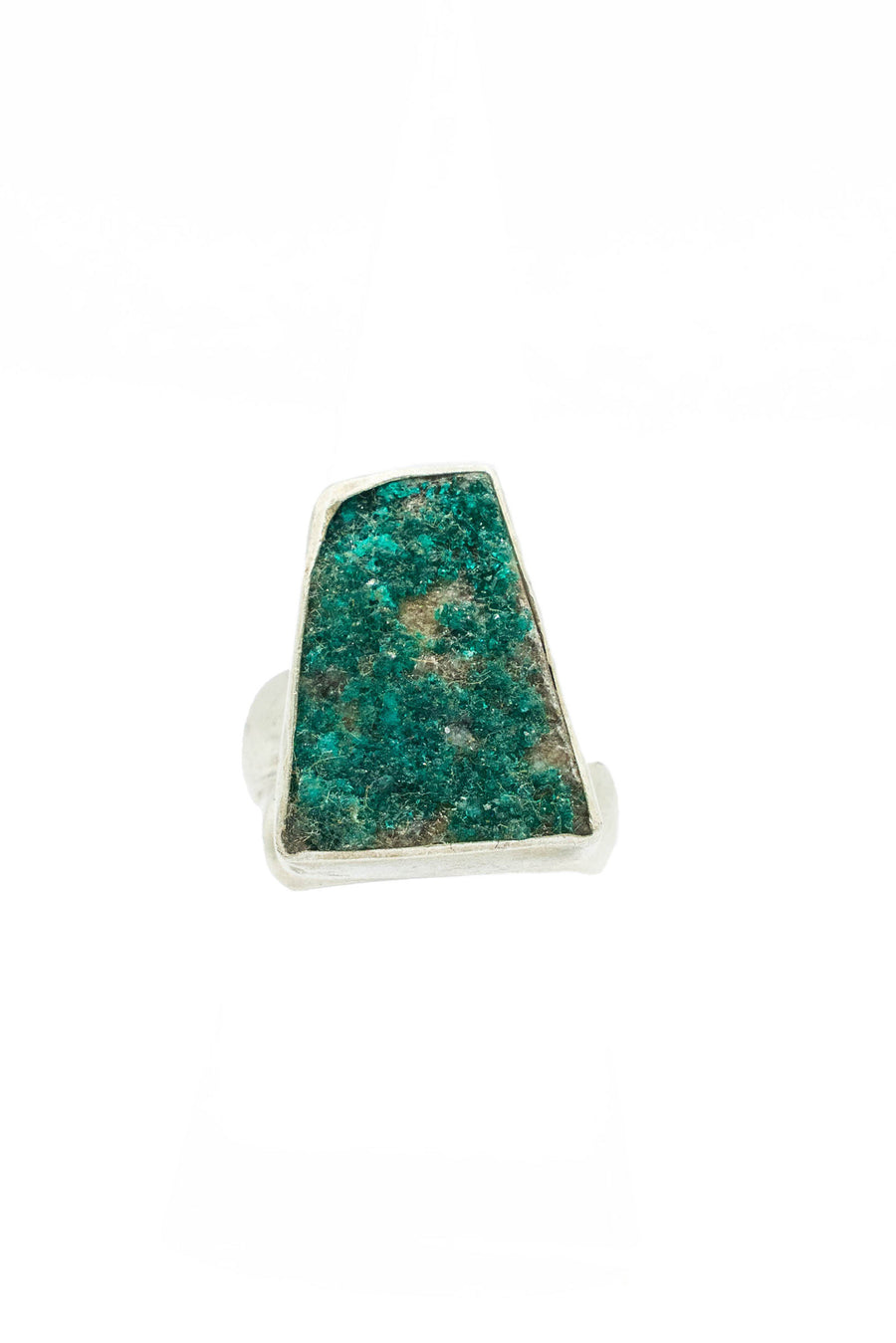 Dioptase Drusy and silver adjustable ring.