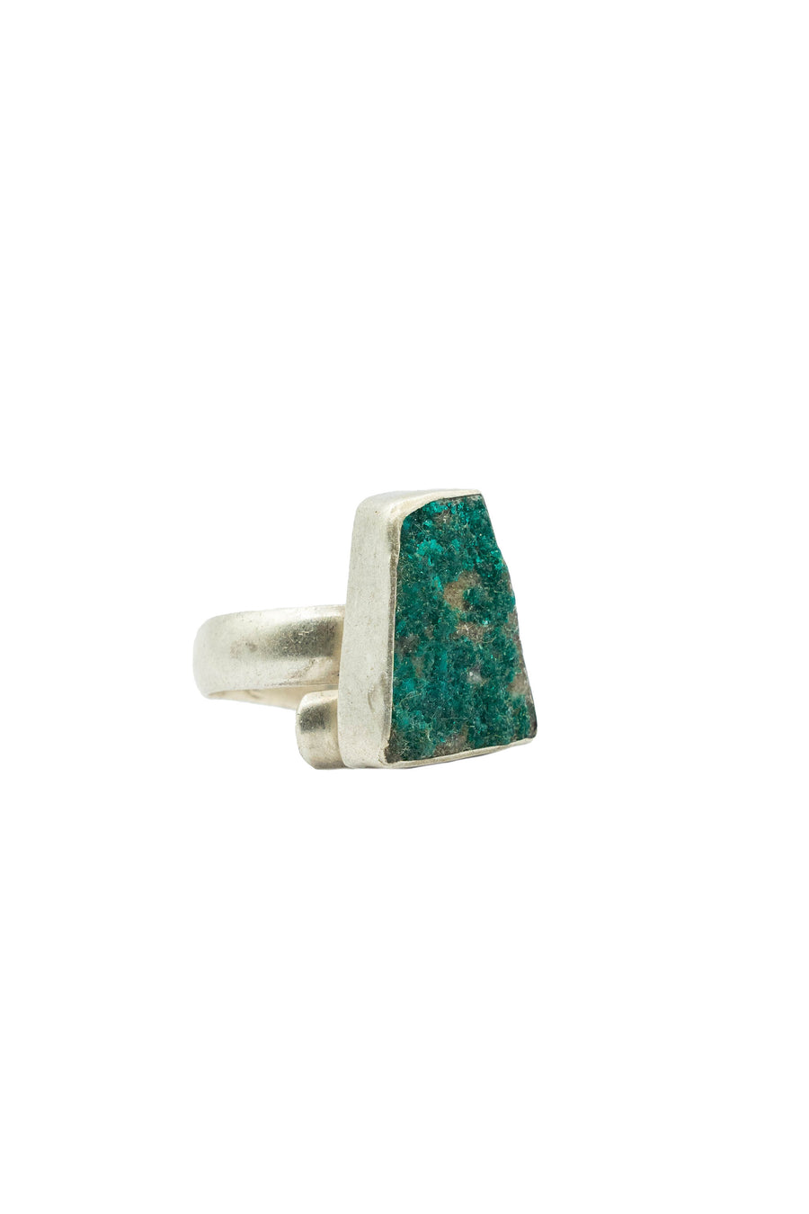 Dioptase Drusy and silver adjustable ring.