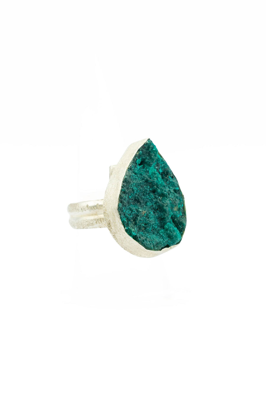 Dioptase Drusy and silver adjustable ring