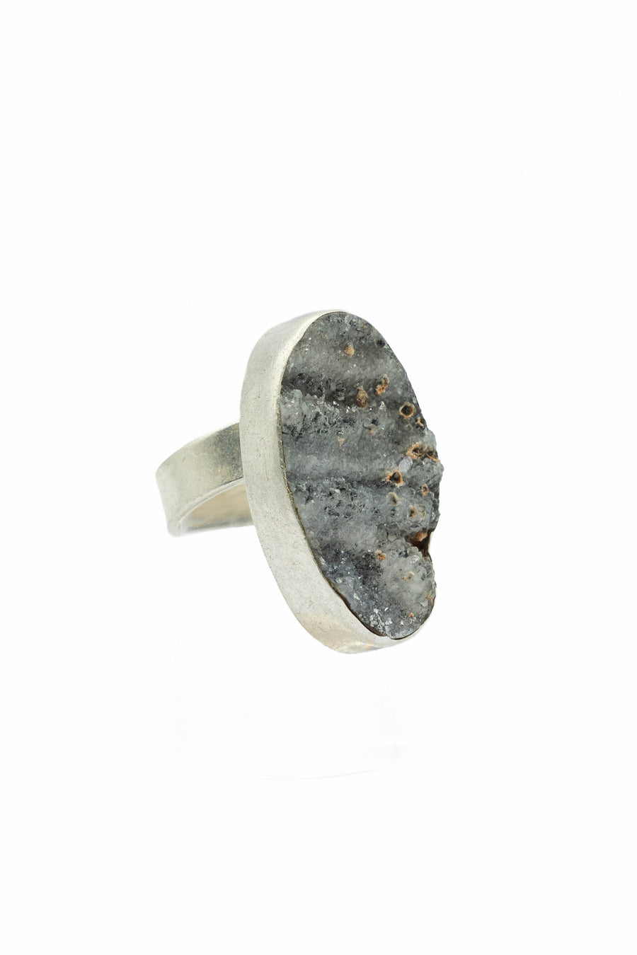 Silver and drusy adjustable ring