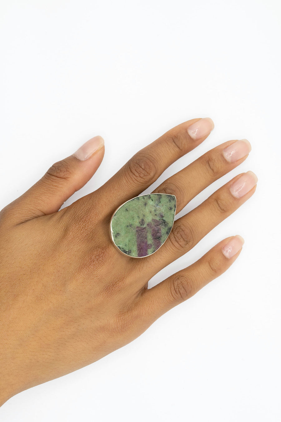 Ruby Zoisite silver adjustable ring