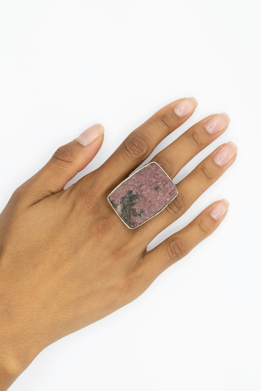 Cobalt calcite - Pink Drusy Silver Ring