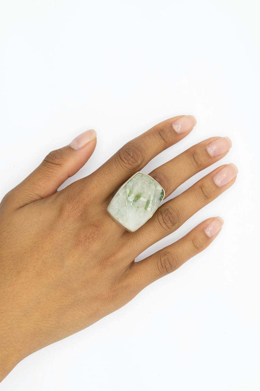 Green tourmaline adjustable silver ring