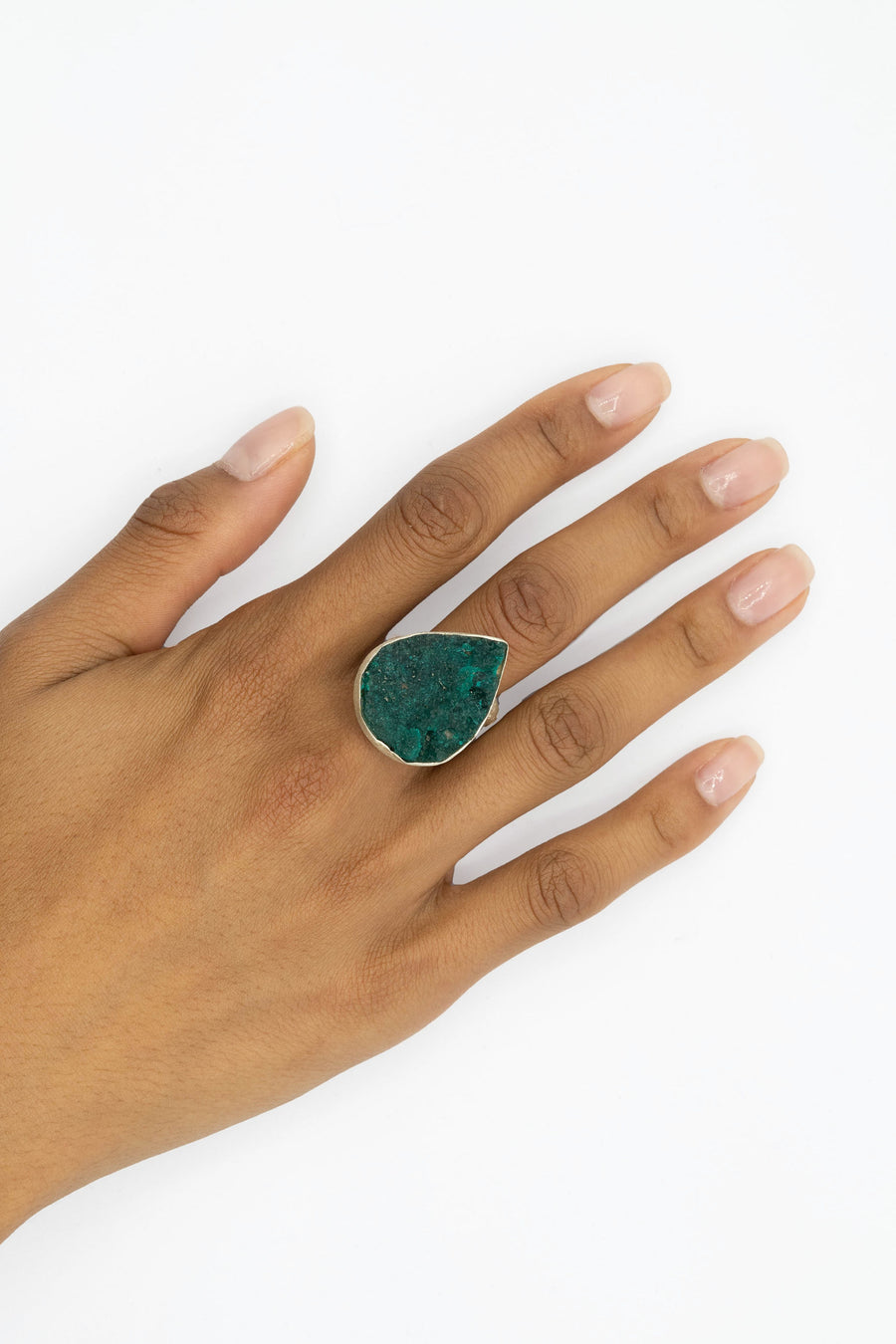 Dioptase Drusy and silver adjustable ring