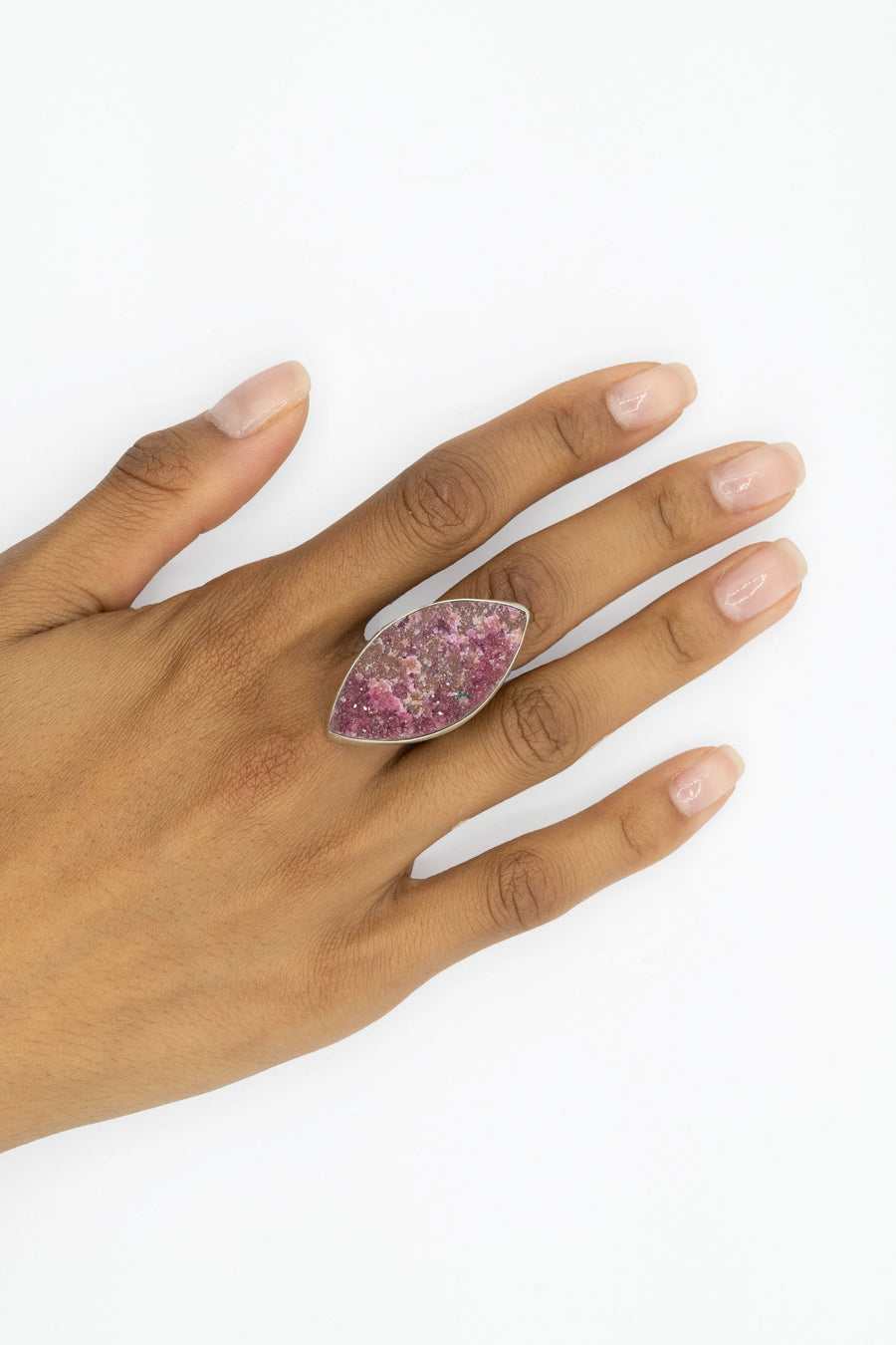 Cobalt calcite - Pink Drusy Silver Ring