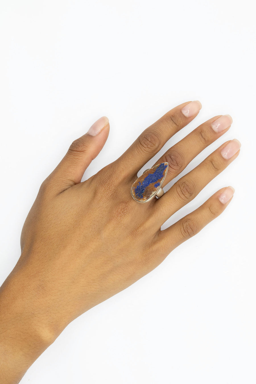 Azurite Drusy and silver adjustable ring